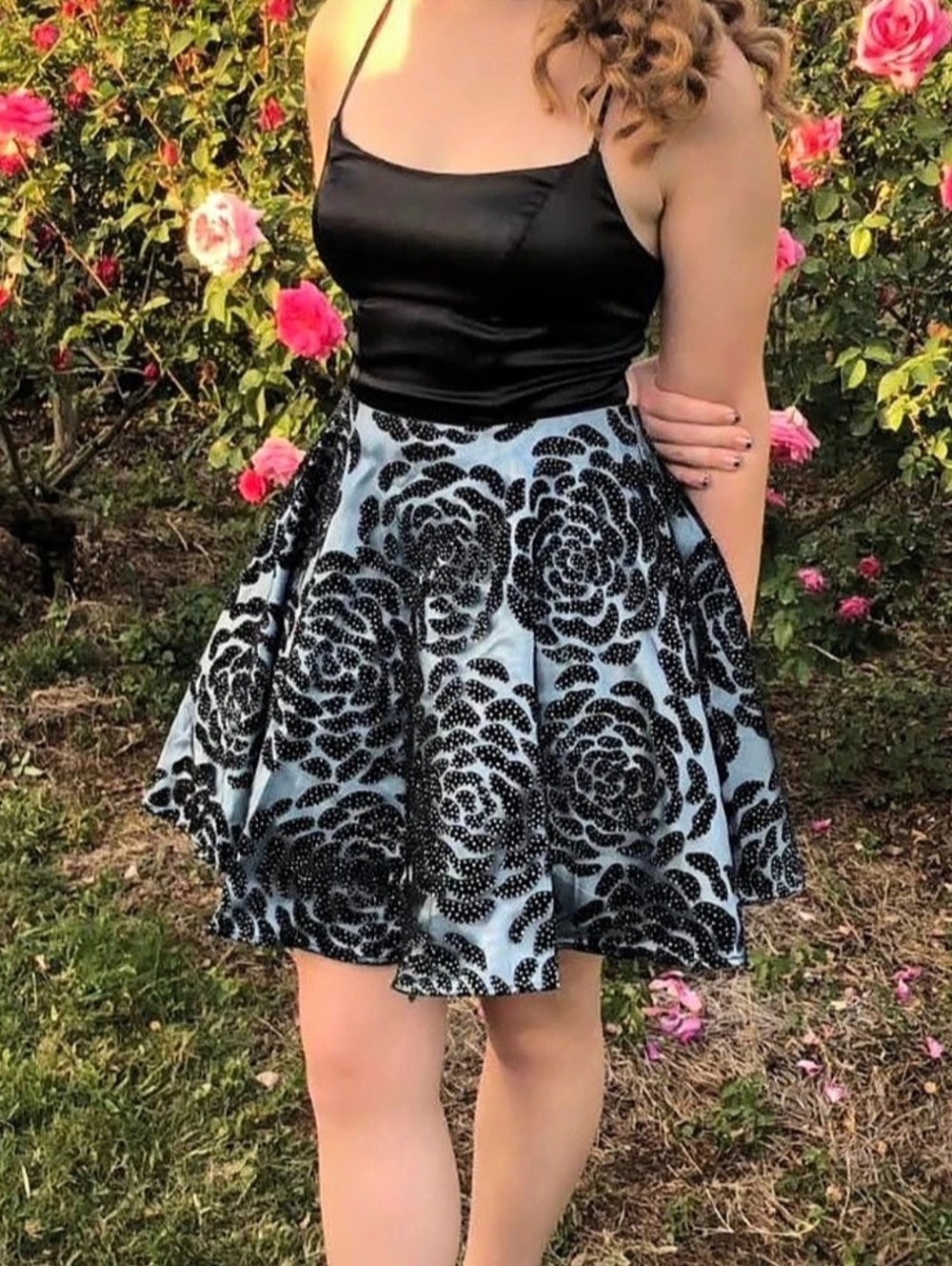 City Studio Floral Mini Dress in Black & Blue Like New